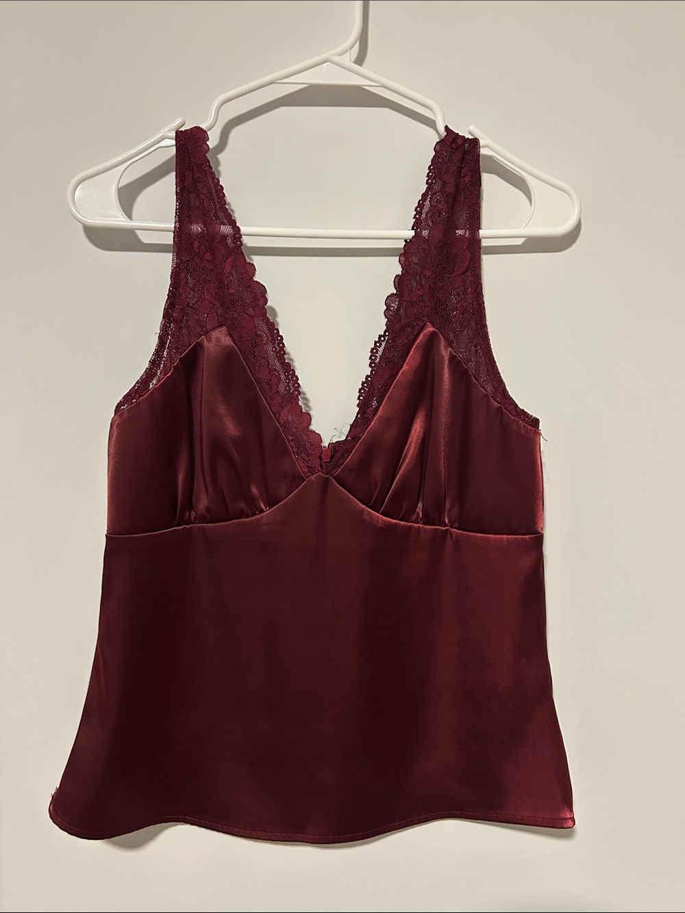 Vintage Wine Lace-Trim Satin Cami Top